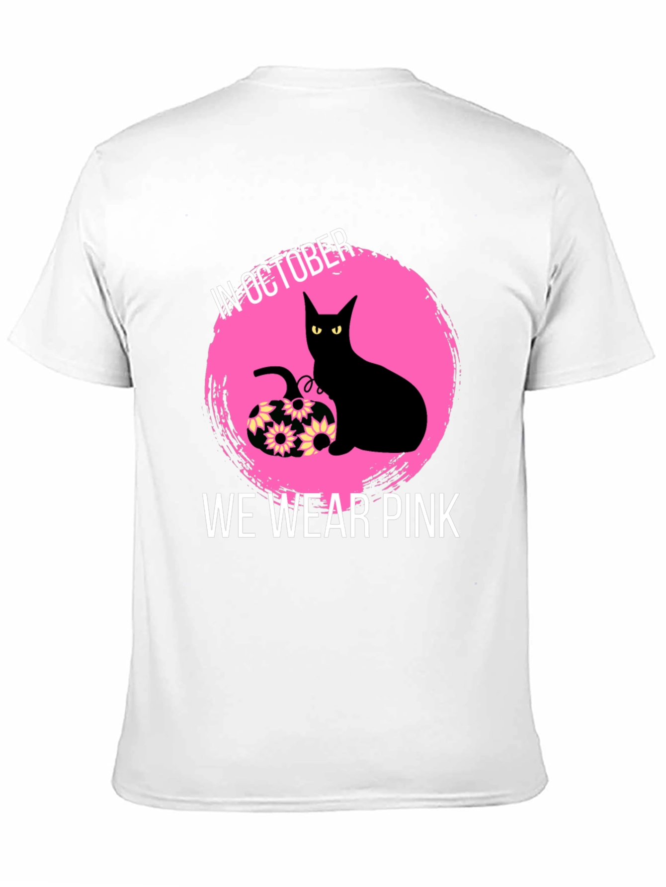 October Breast Cancer Awareness Black Cat T-Shirt