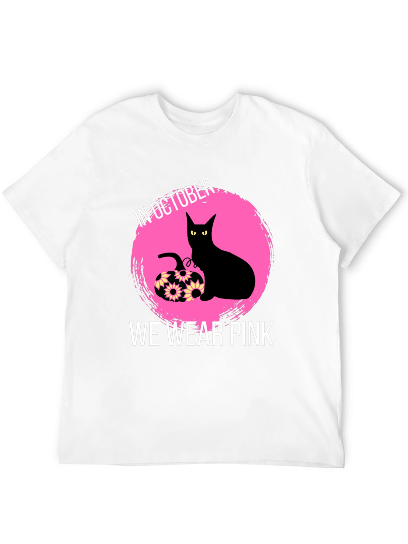 October Breast Cancer Awareness Black Cat T-Shirt