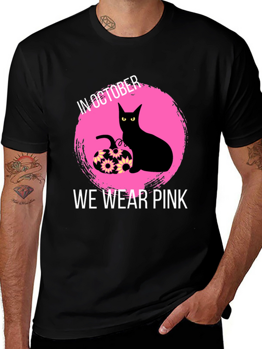 October Breast Cancer Awareness Black Cat T-Shirt