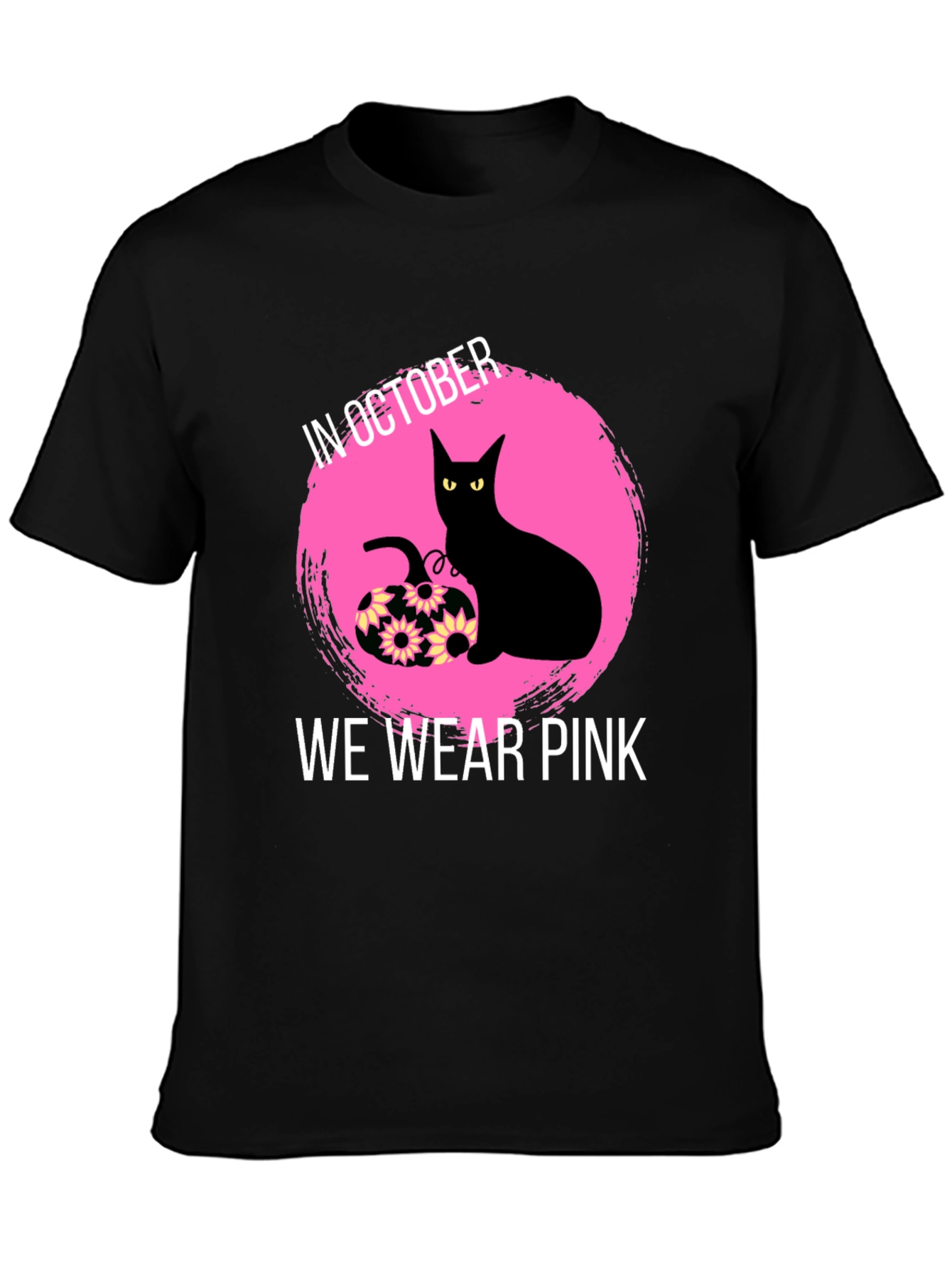 October Breast Cancer Awareness Black Cat T-Shirt