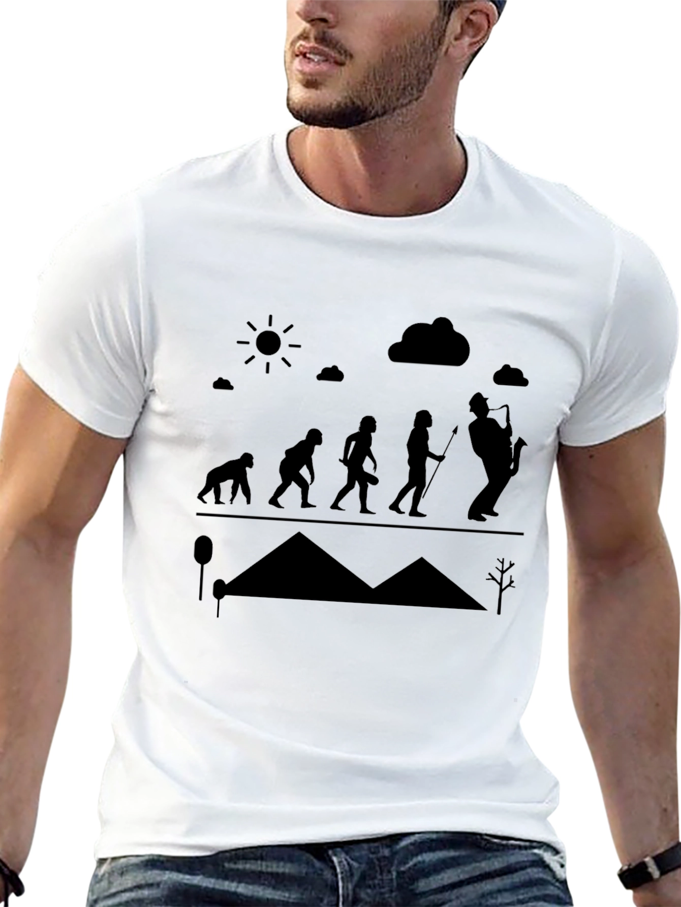 Evolution of Sax Player Black T-Shirt