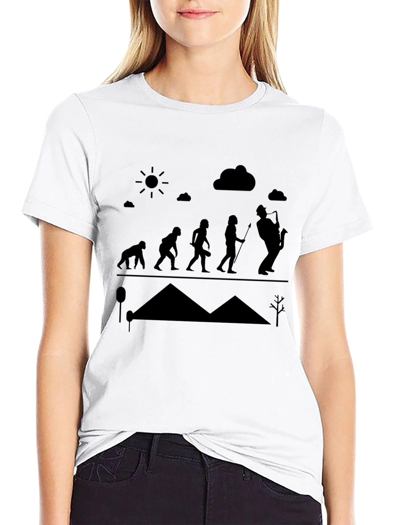 Evolution of Sax Player Black T-Shirt
