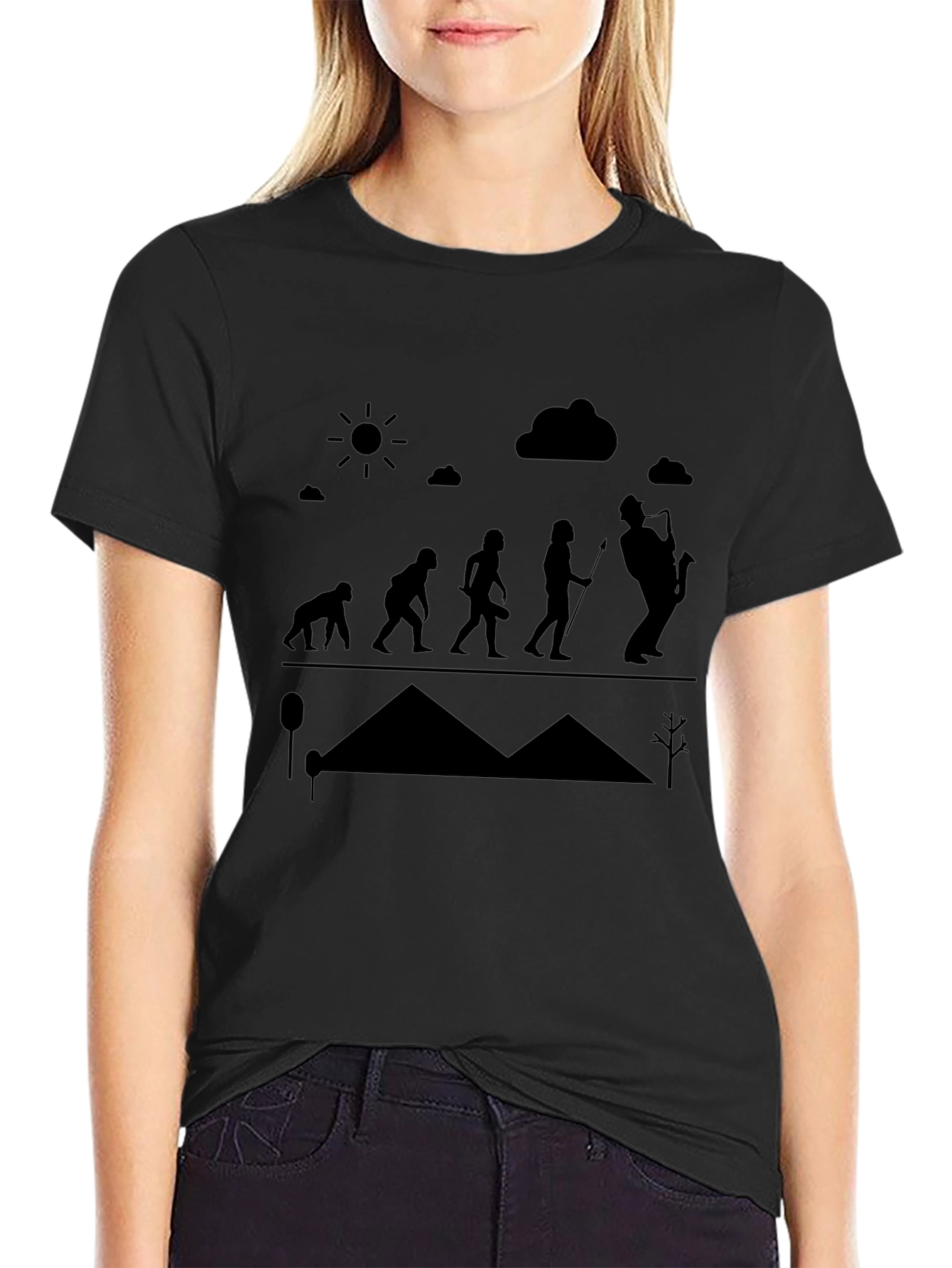 Evolution of Sax Player Black T-Shirt