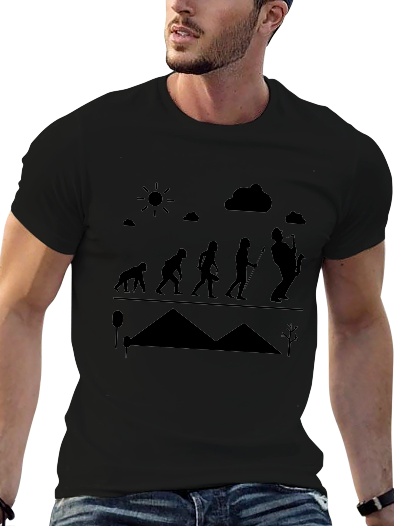 Evolution of Sax Player Black T-Shirt