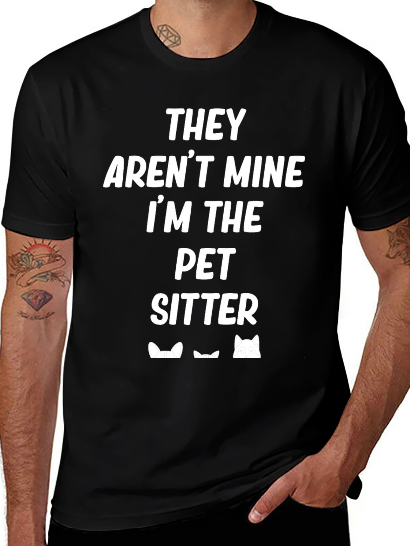 Funny Pet Sitter T-Shirt Cat Peek Design