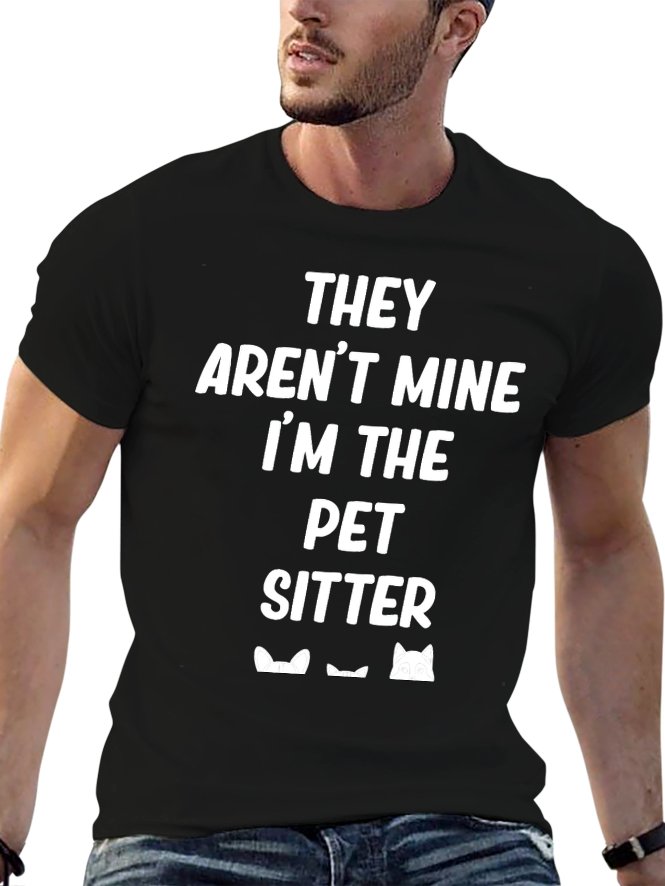 Funny Pet Sitter T-Shirt Cat Peek Design