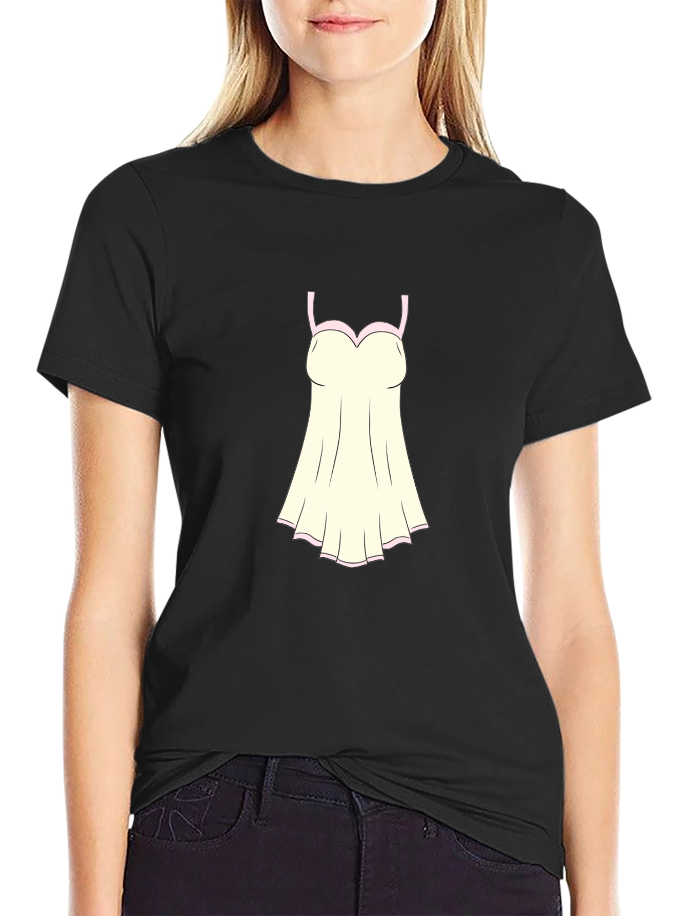 Novelty T-Shirt with Cartoon Lingerie Print