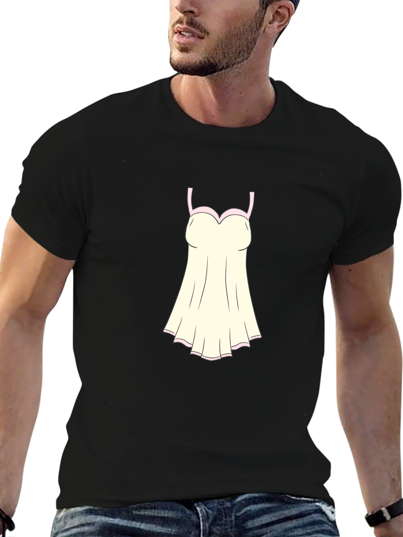 Novelty T-Shirt with Cartoon Lingerie Print