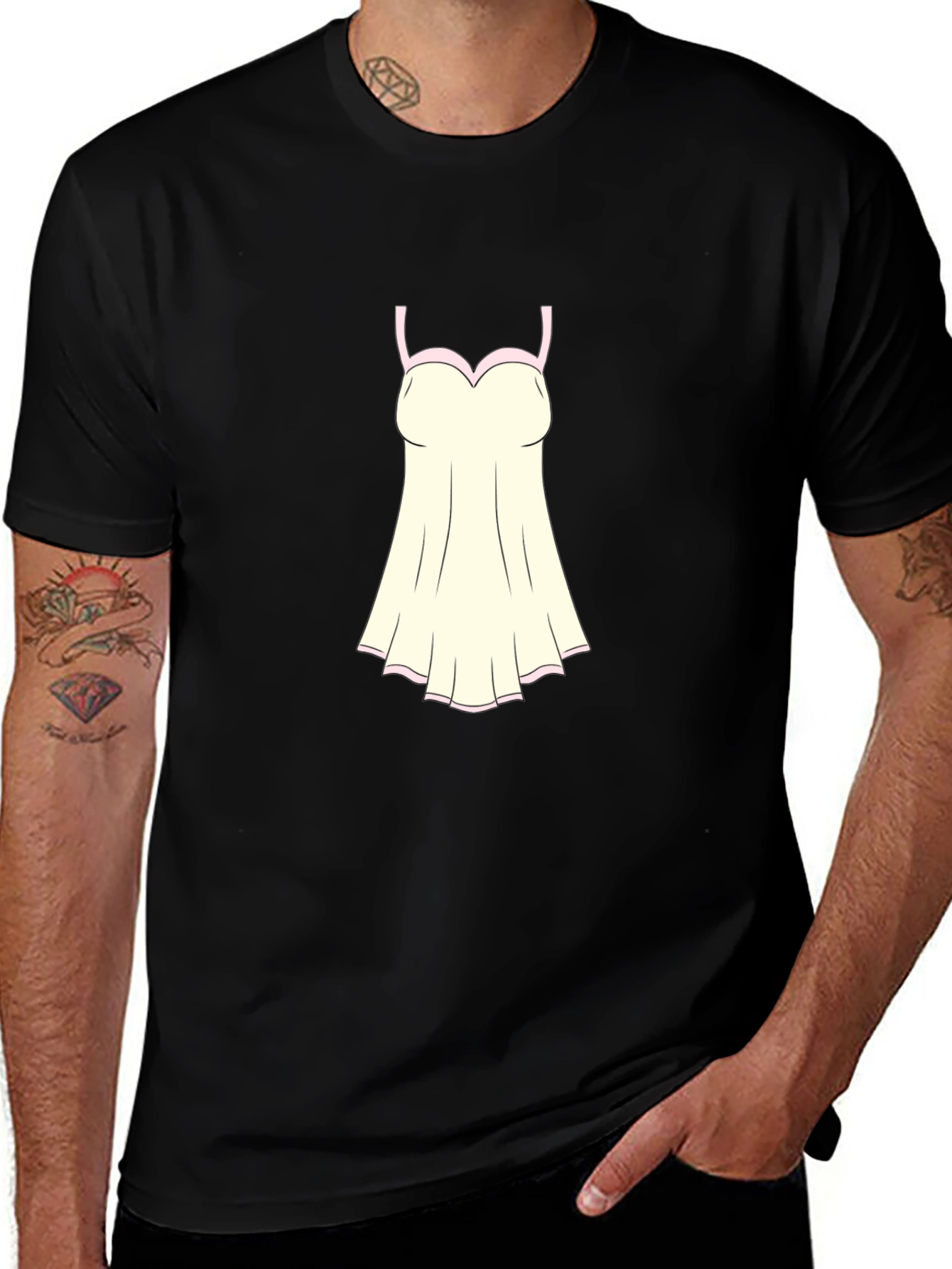 Novelty T-Shirt with Cartoon Lingerie Print