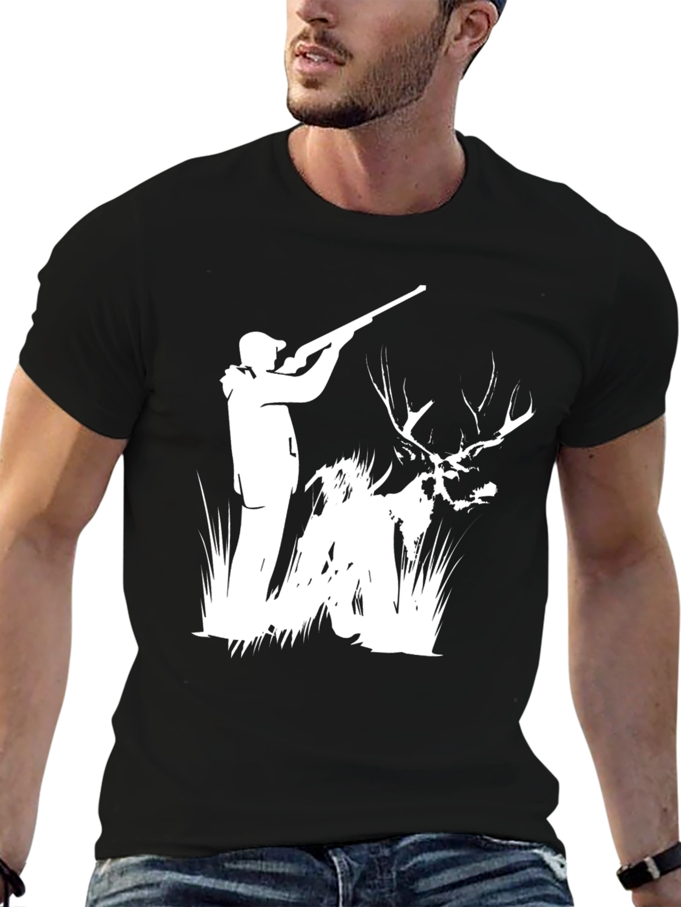 Hunting Scene Graphic Tee - Black Cotton Blend