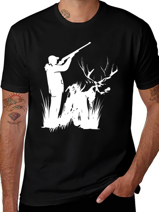 Hunting Scene Graphic Tee - Black Cotton Blend