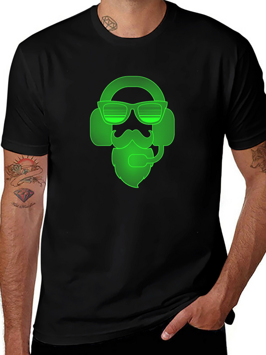 Gamer Beard T-Shirt - Neon Green Headset Design