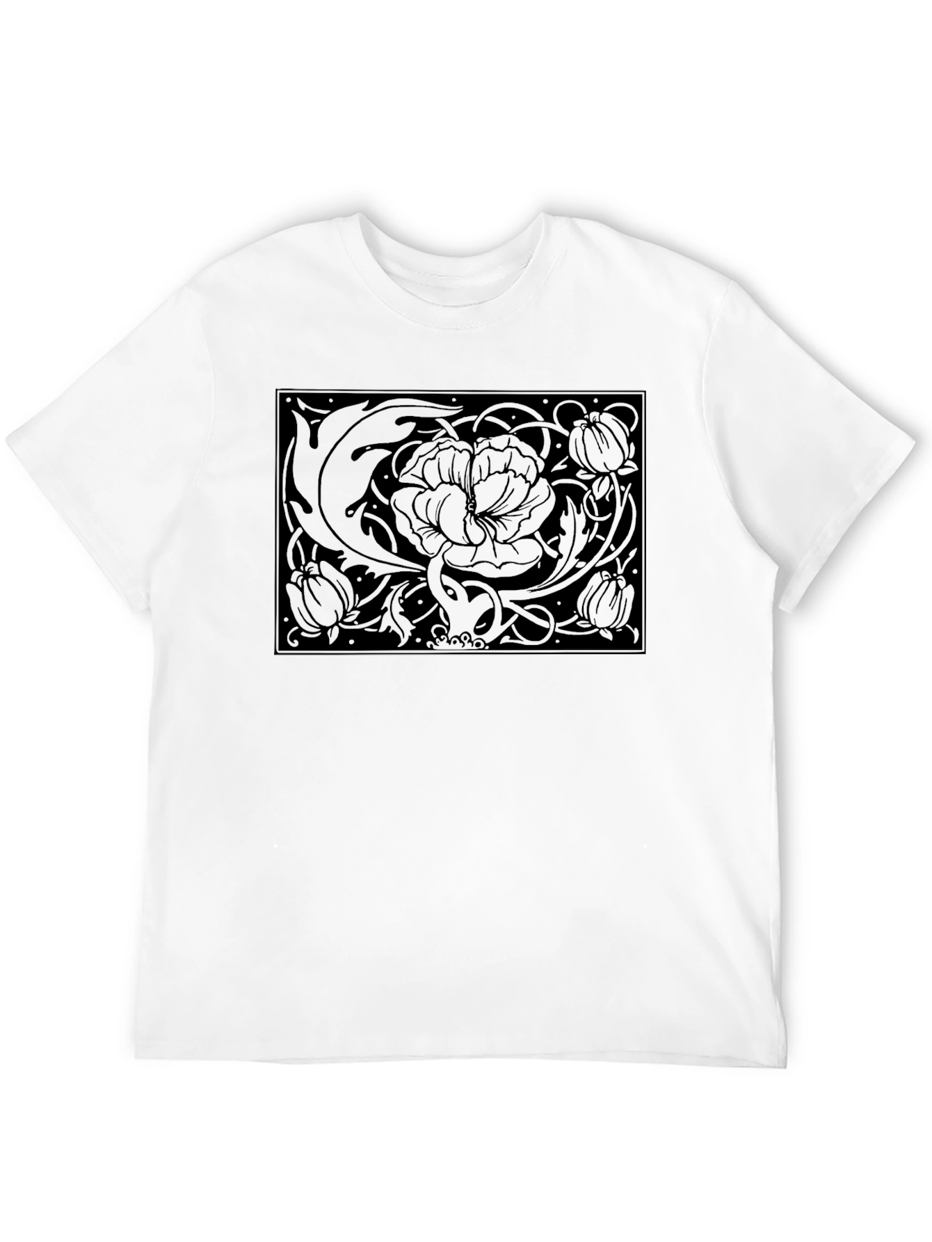 Floral Art Nouveau Graphic Black T-Shirt
