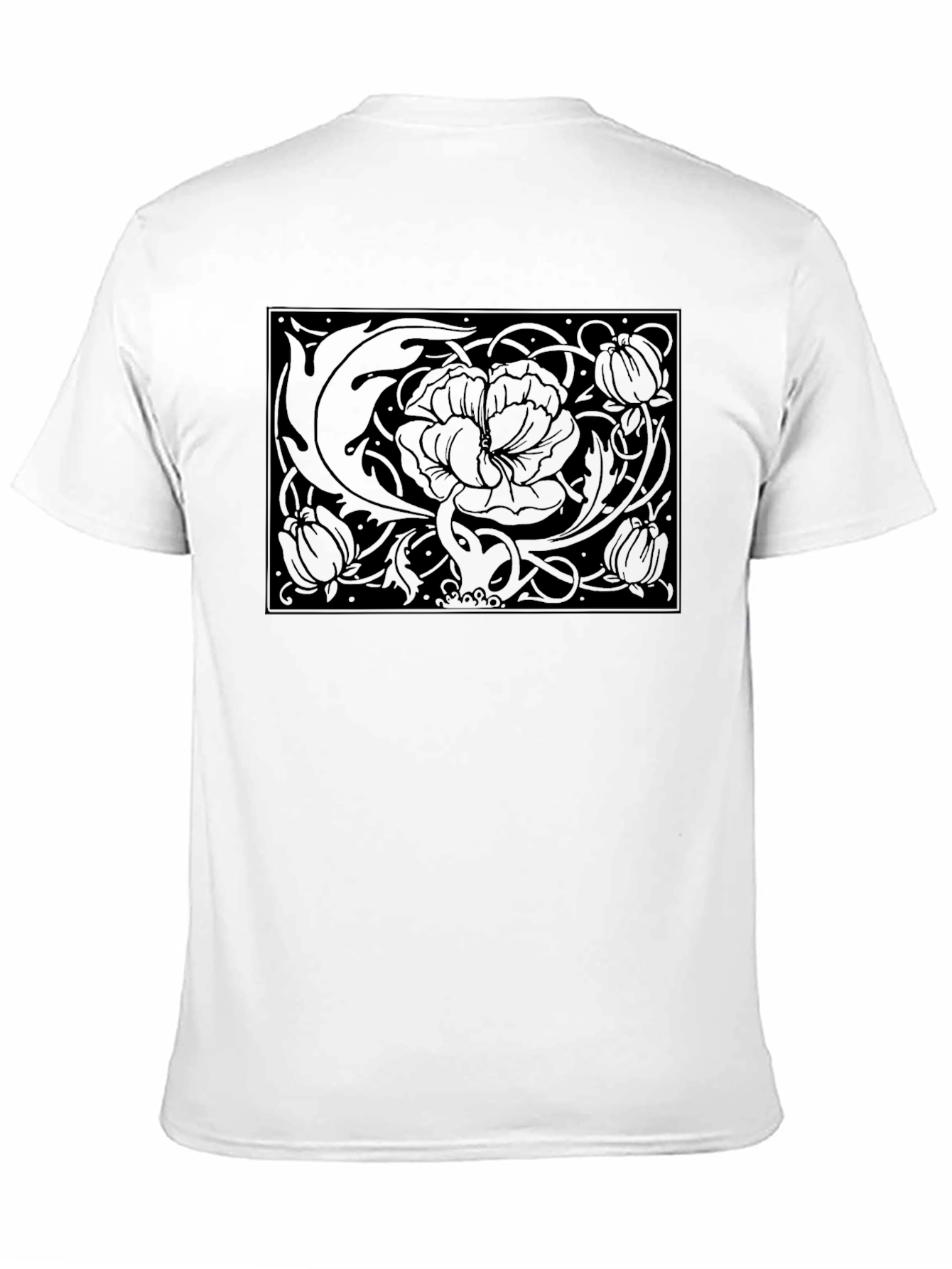 Floral Art Nouveau Graphic Black T-Shirt