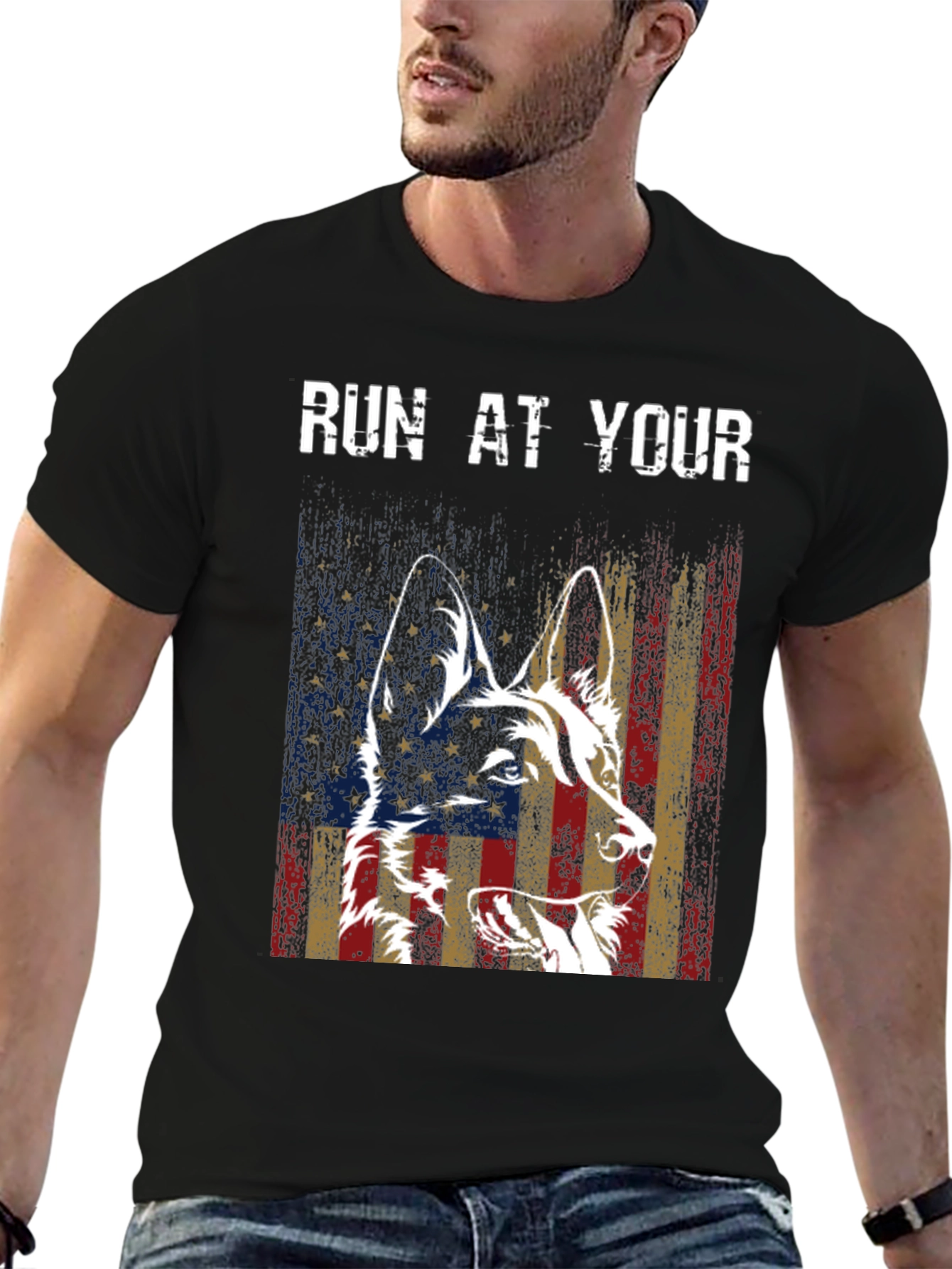 Patriotic Dog Graphic Tee - American Flag Dog T-Shirt