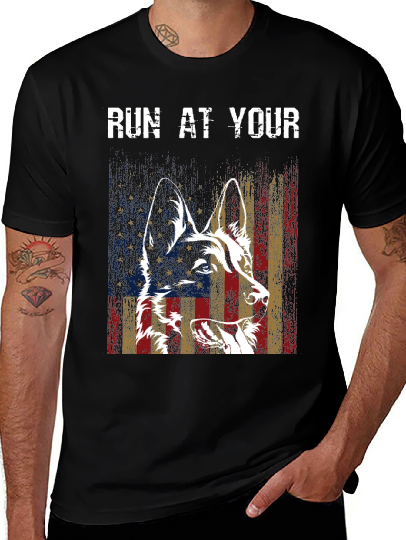 Patriotic Dog Graphic Tee - American Flag Dog T-Shirt