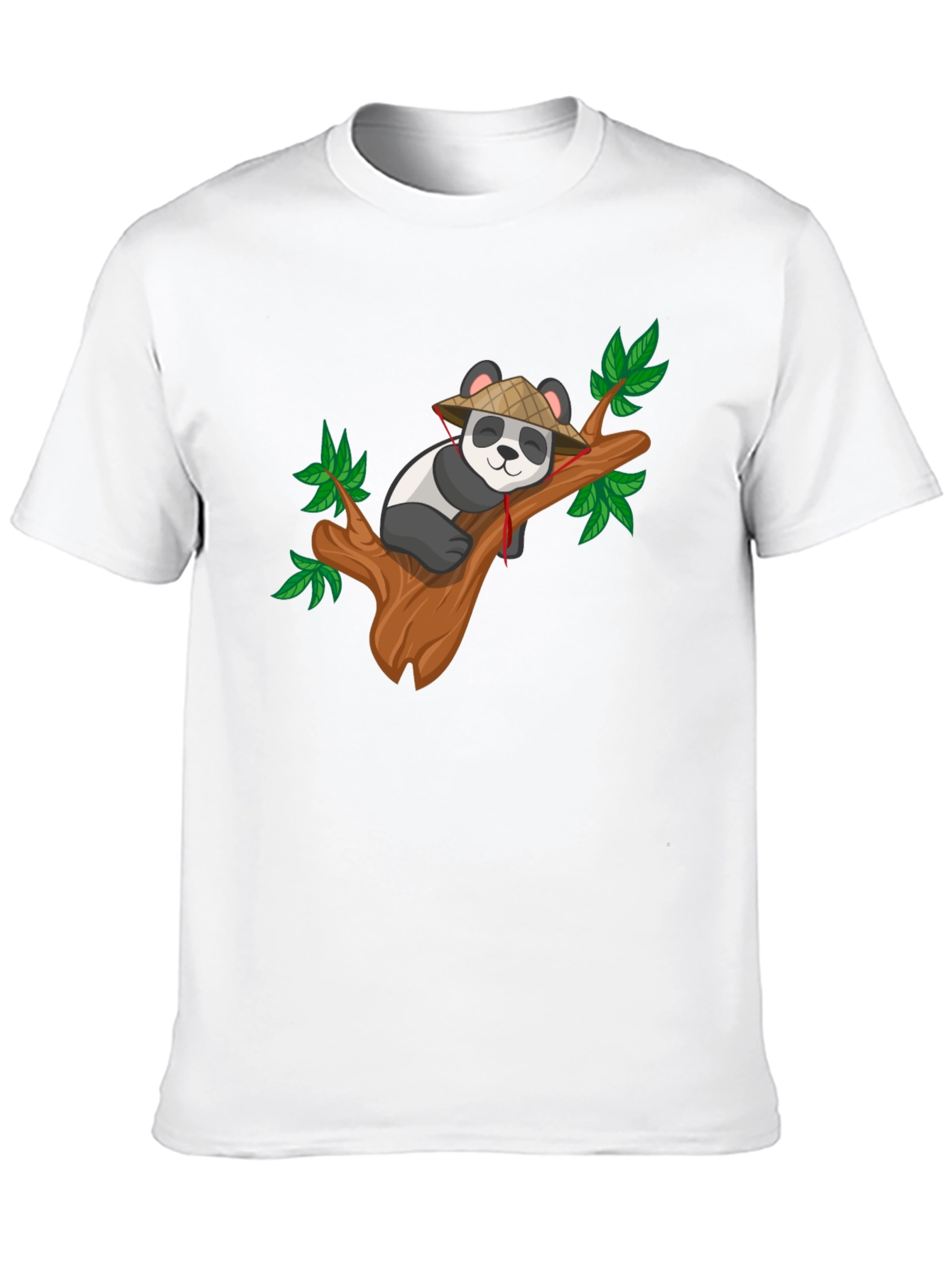 Cute Panda on Tree Black T-Shirt