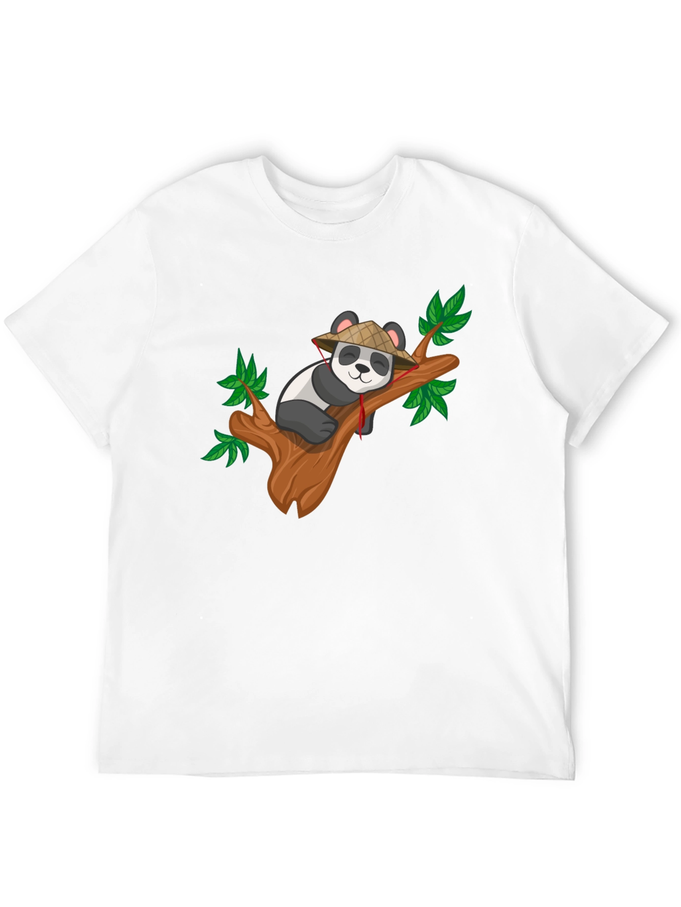 Cute Panda on Tree Black T-Shirt