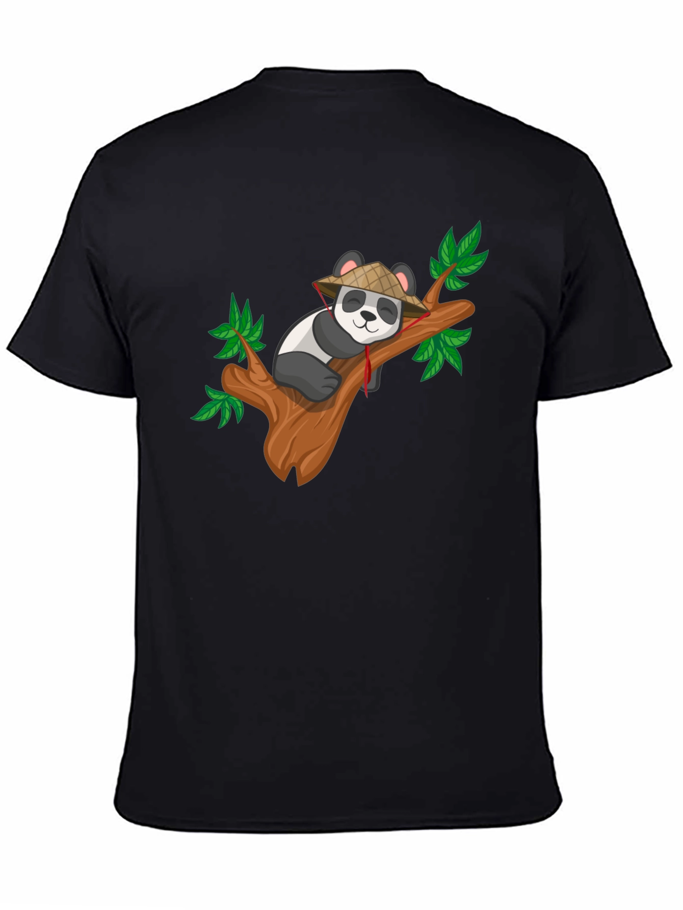 Cute Panda on Tree Black T-Shirt