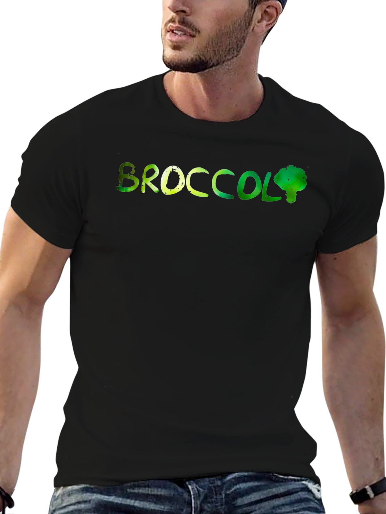Broccoli Graphic Print Mens Black T-Shirt