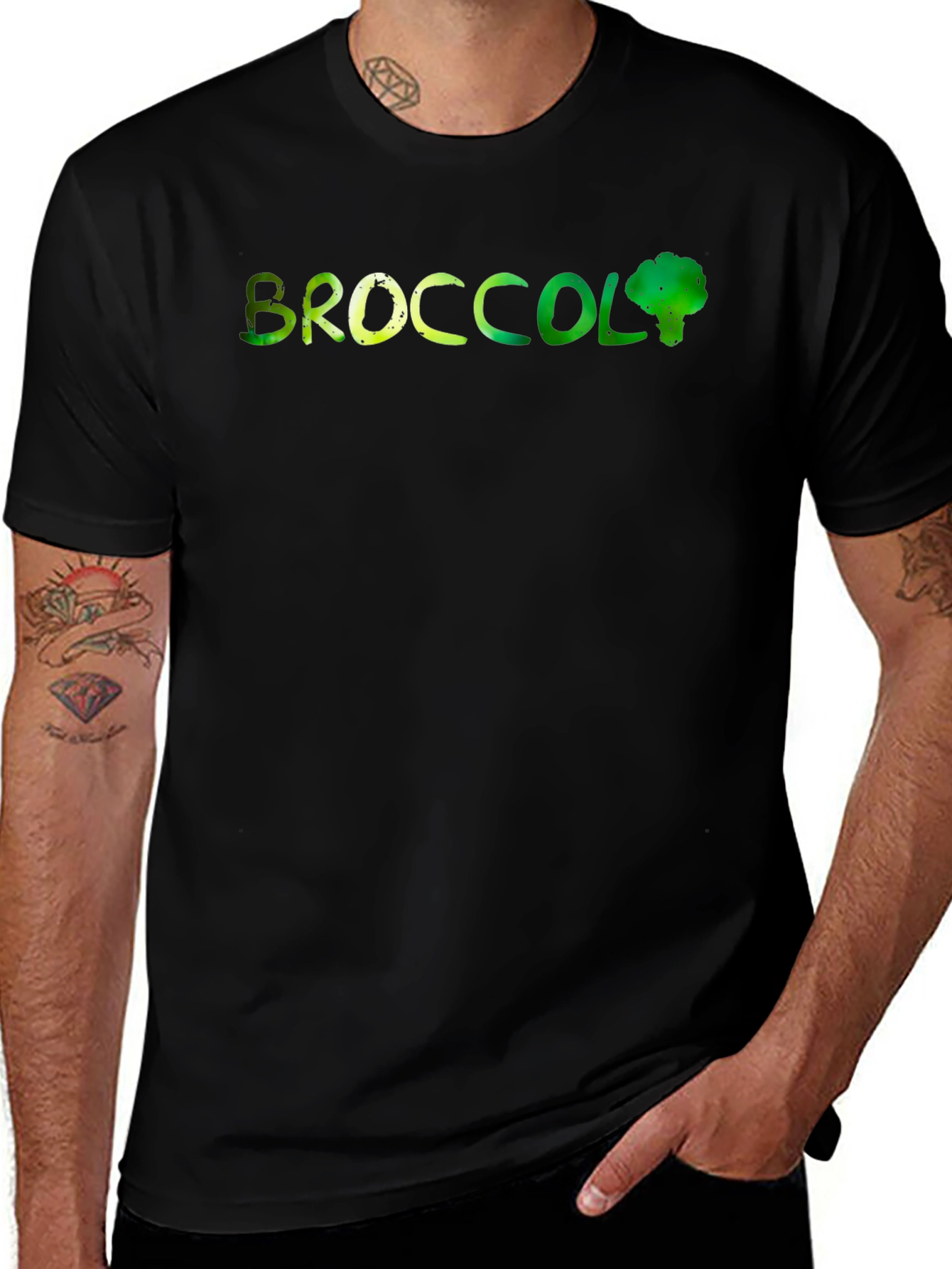 Broccoli Graphic Print Mens Black T-Shirt
