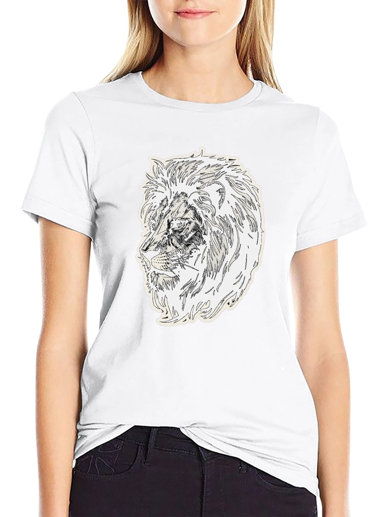 Lion Graphic Black Crew Neck T-Shirt