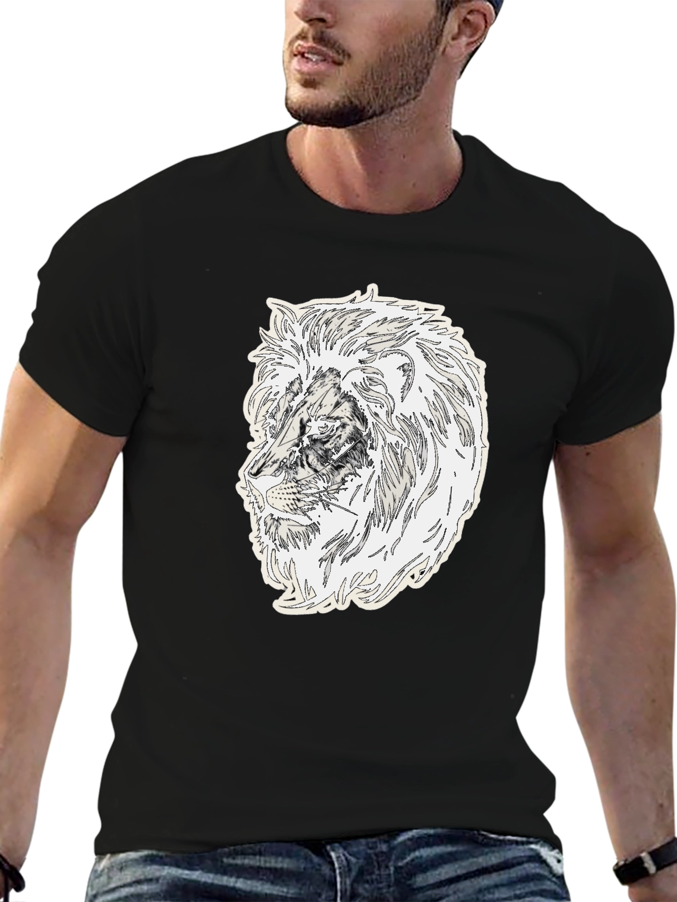 Lion Graphic Black Crew Neck T-Shirt