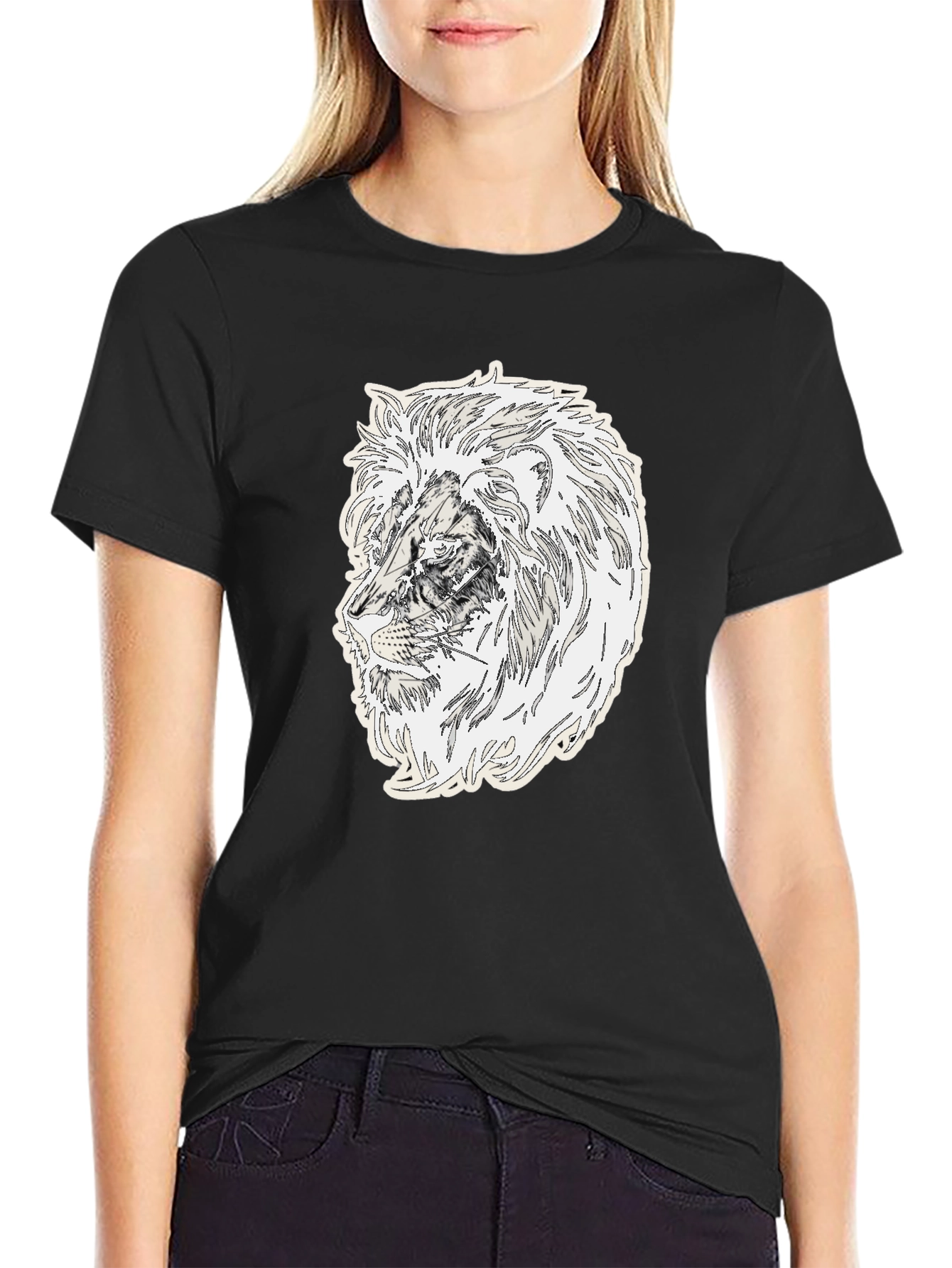Lion Graphic Black Crew Neck T-Shirt