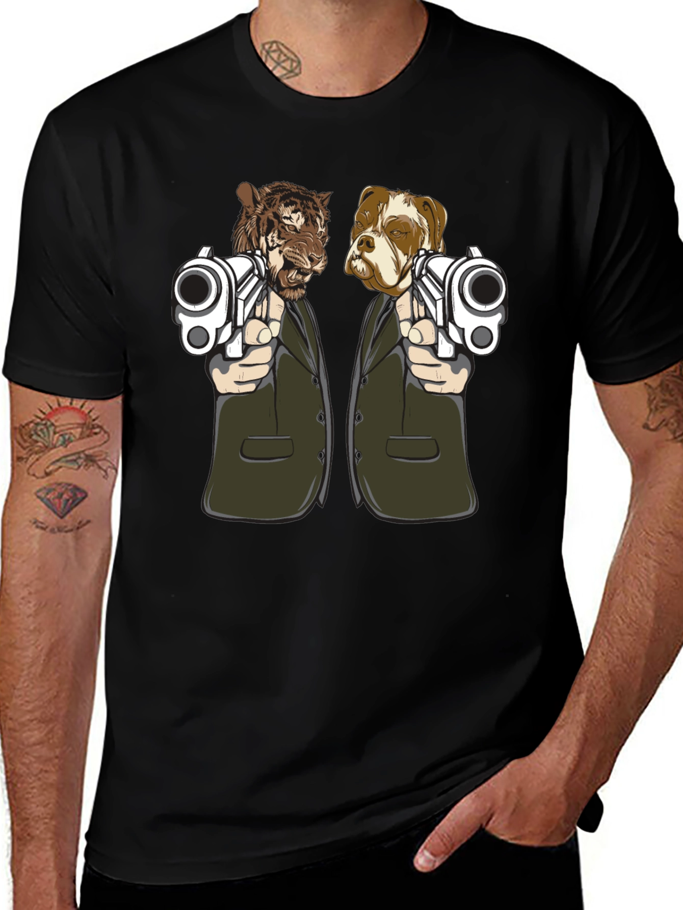 Gangster Animals Graphic Tee - Tiger & Dog