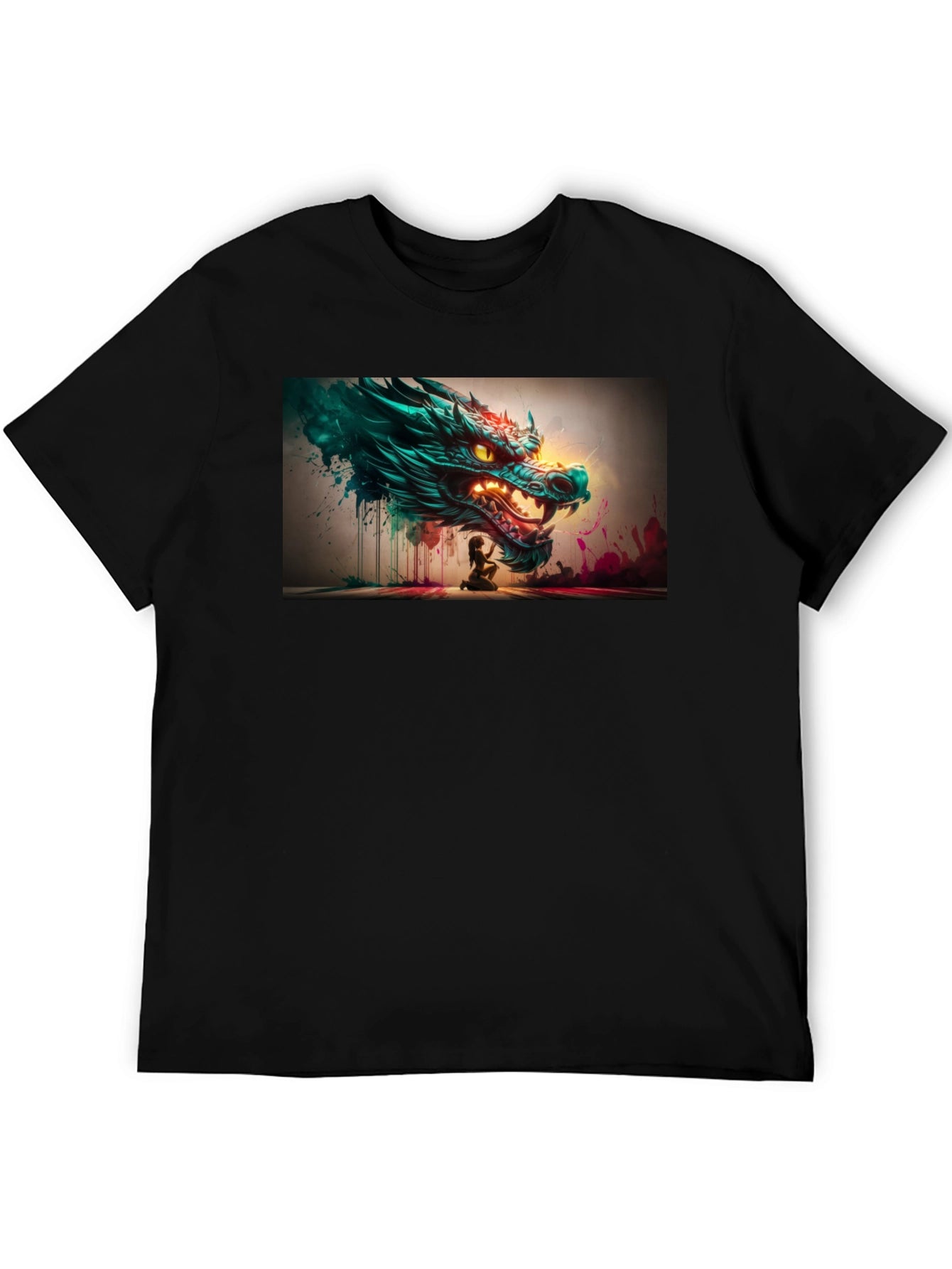 Dragon Graphic Print Black Tee