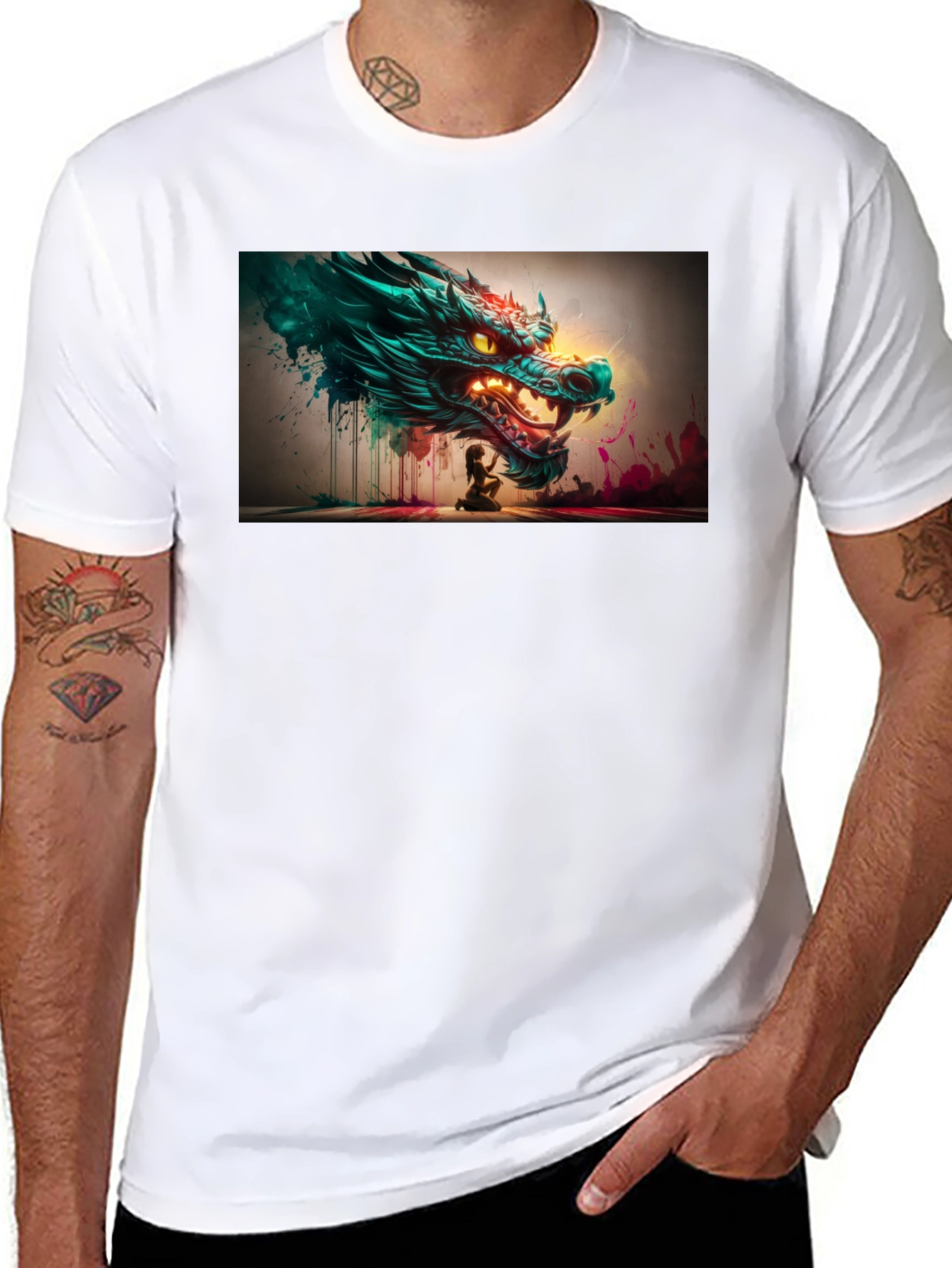 Dragon Graphic Print Black Tee