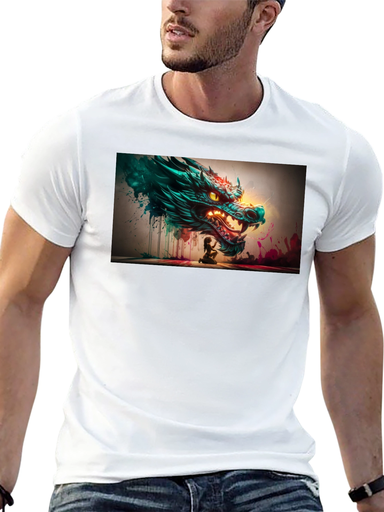 Dragon Graphic Print Black Tee