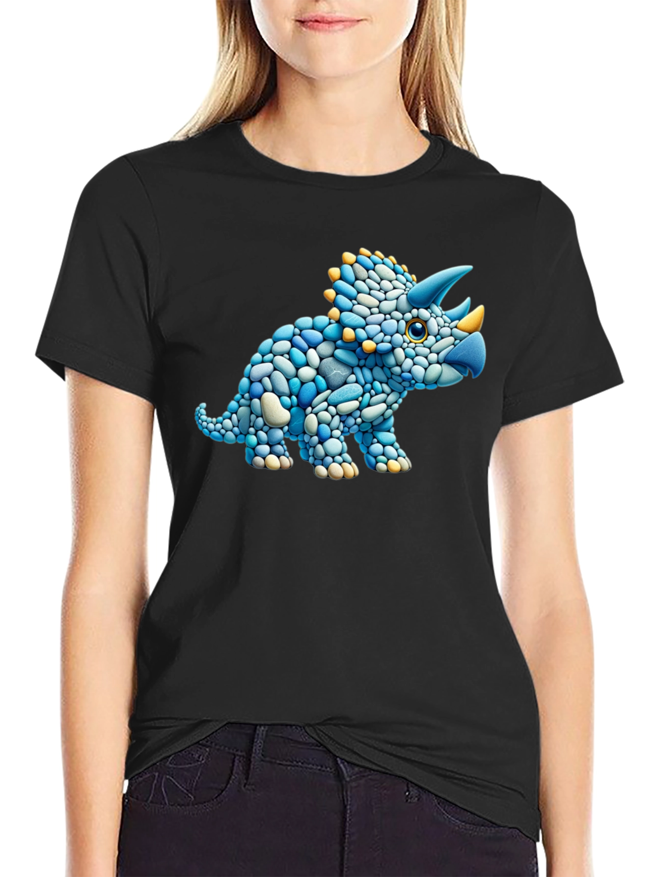 Dino Stone Art Graphic Tee - Black