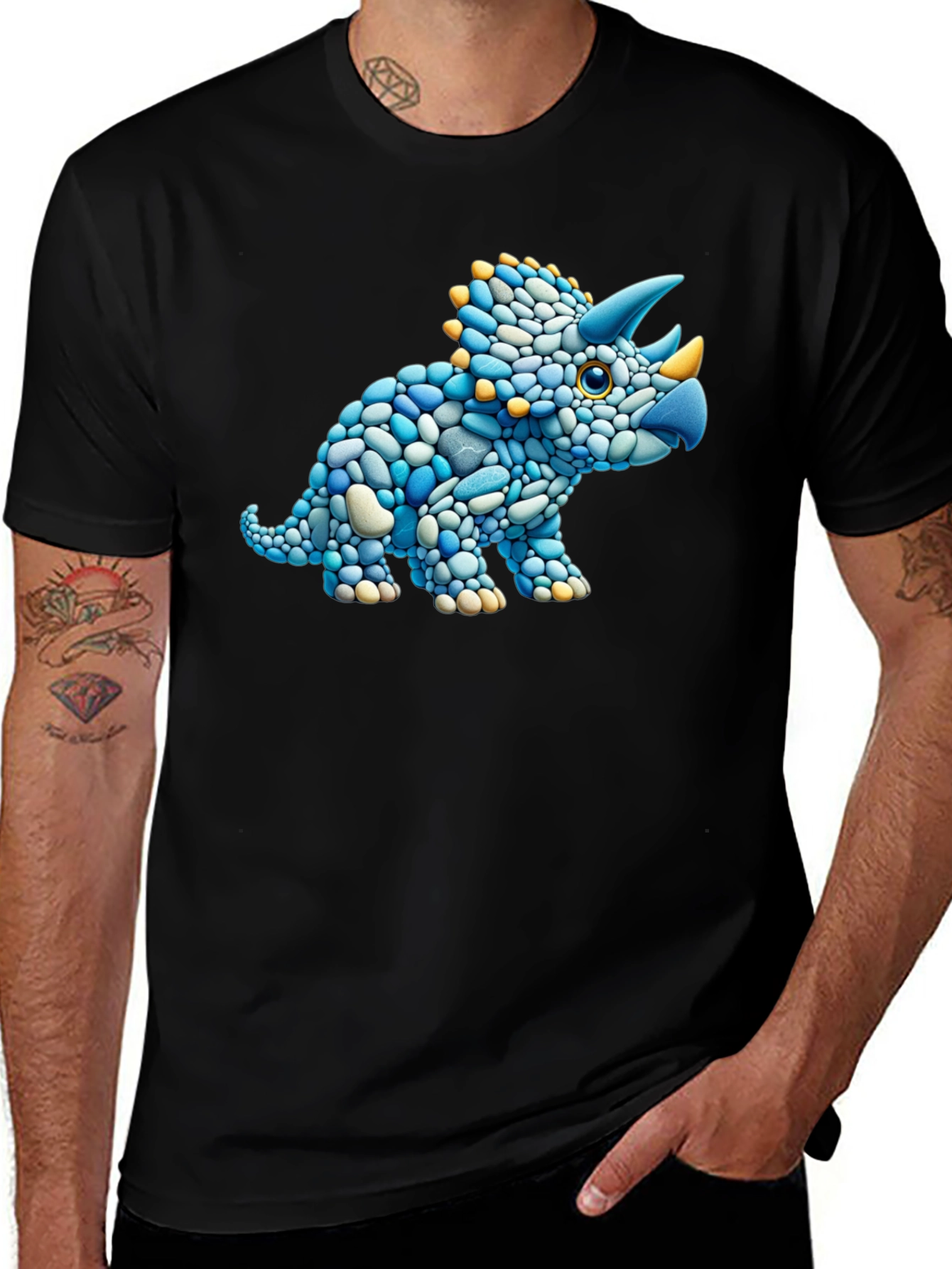 Dino Stone Art Graphic Tee - Black