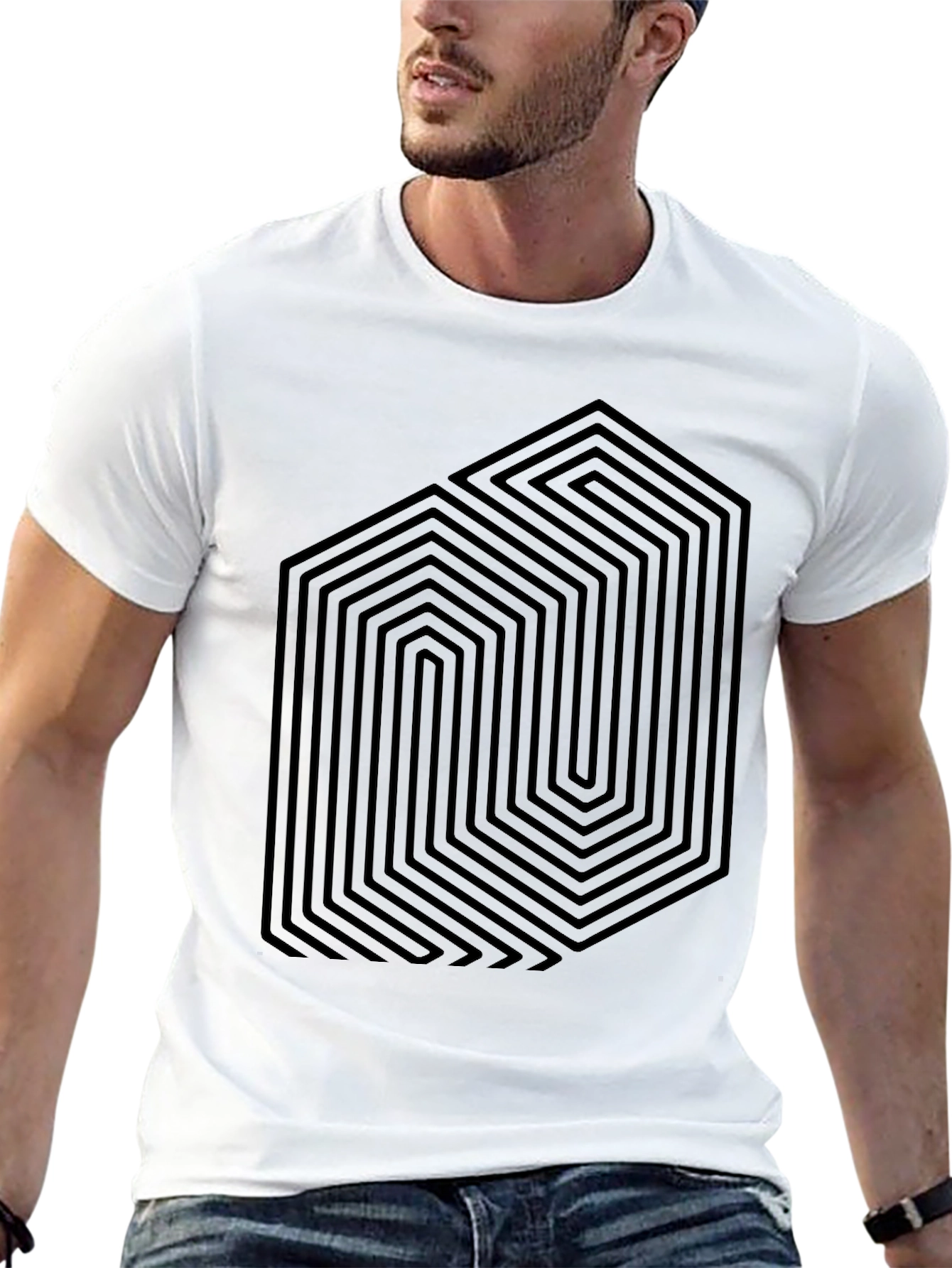 Geometric Illusion Black T-Shirt - Modern Graphic Tee