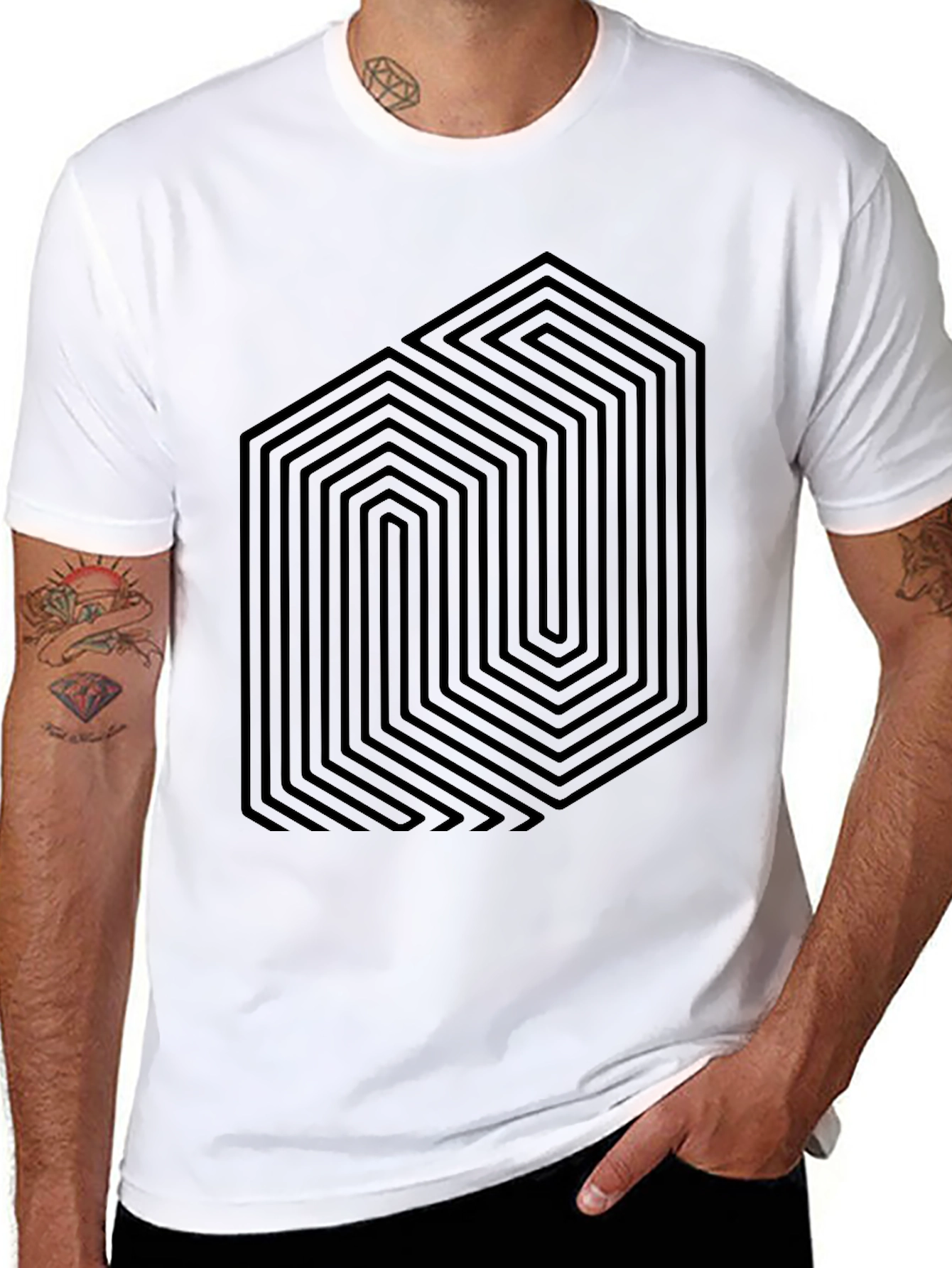 Geometric Illusion Black T-Shirt - Modern Graphic Tee
