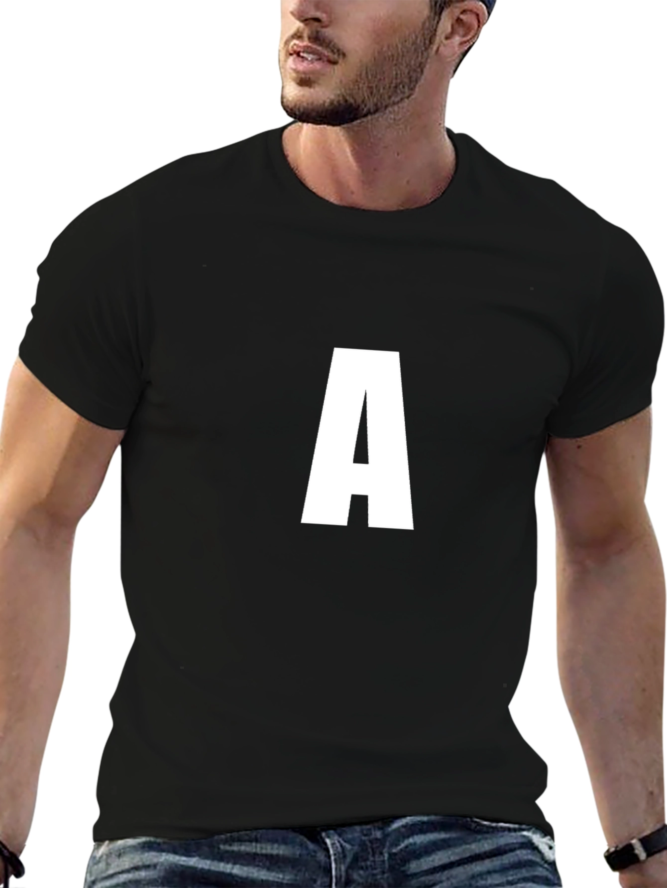 Mens Black T-shirt with Bold White A Print
