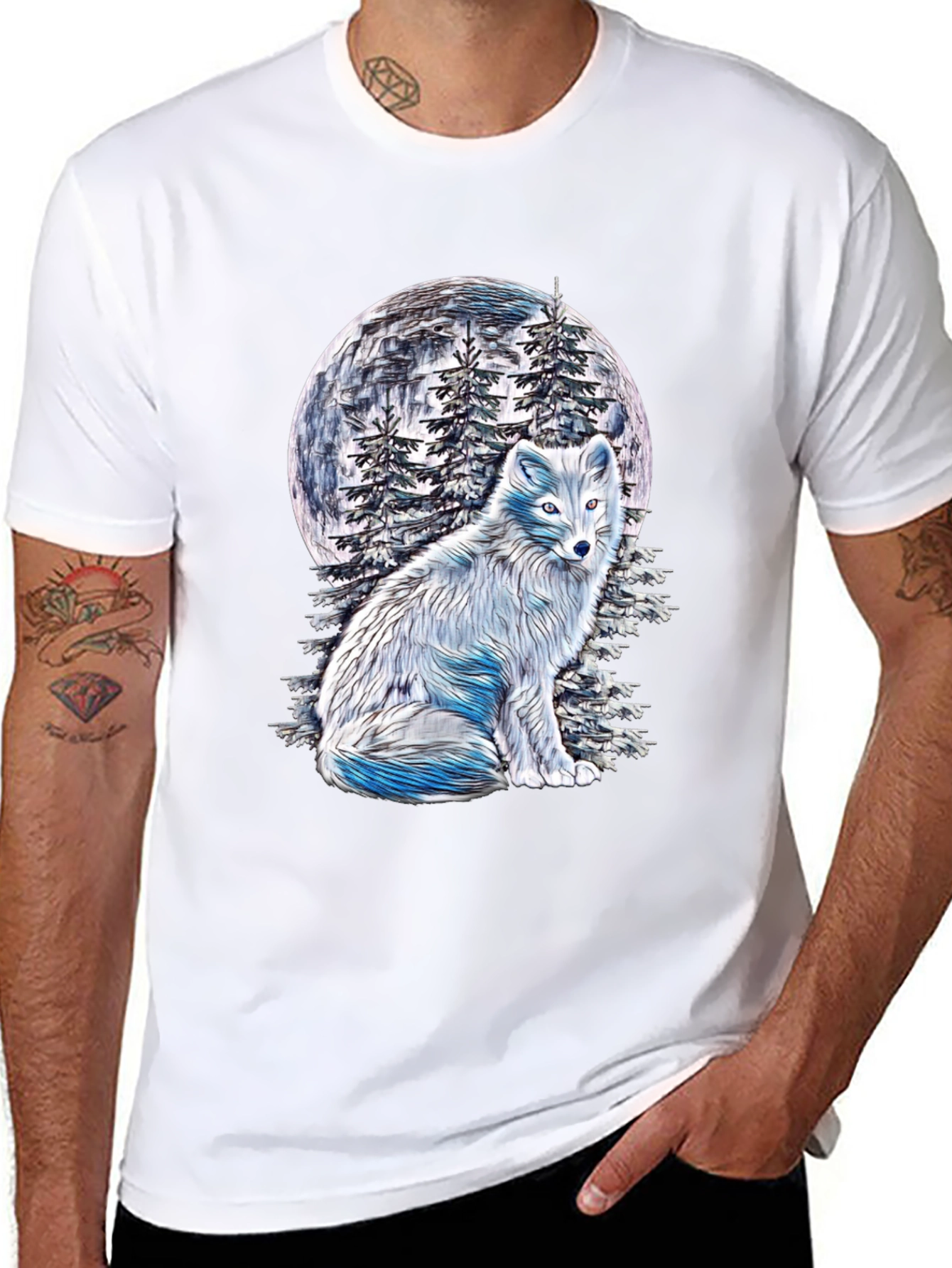 Arctic Fox Moon T-Shirt - Unique Wildlife Tee