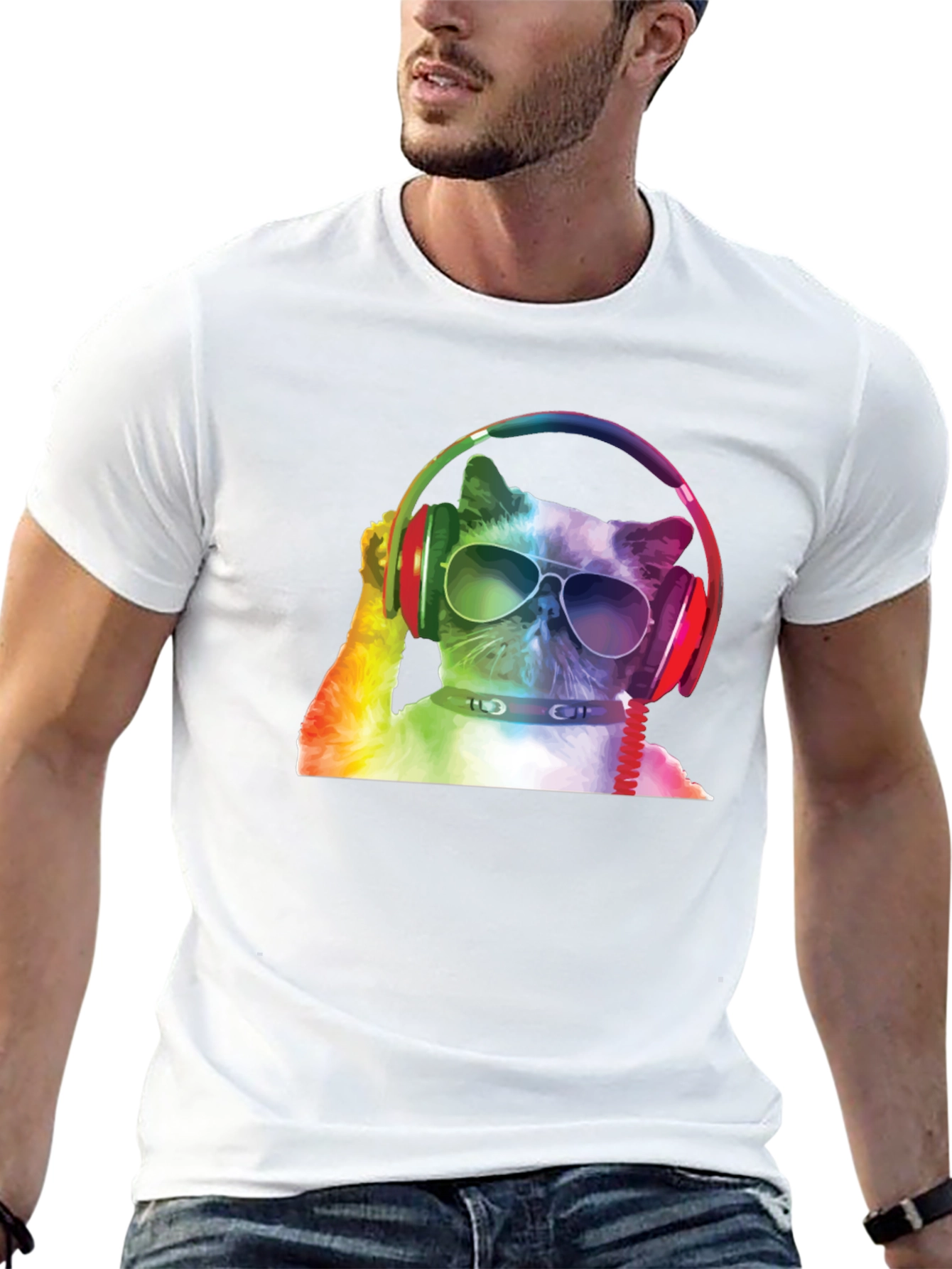 Cool Cat T-Shirt - DJ Cat Wearing Headphones