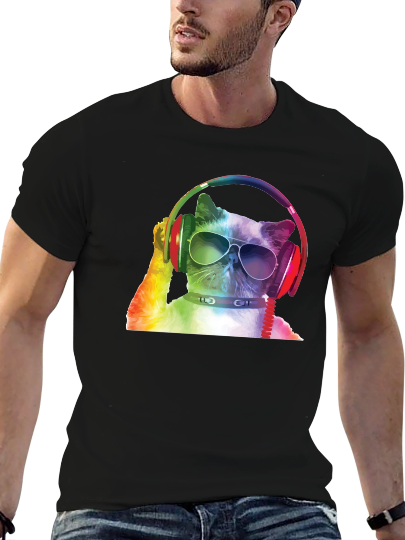 Cool Cat T-Shirt - DJ Cat Wearing Headphones