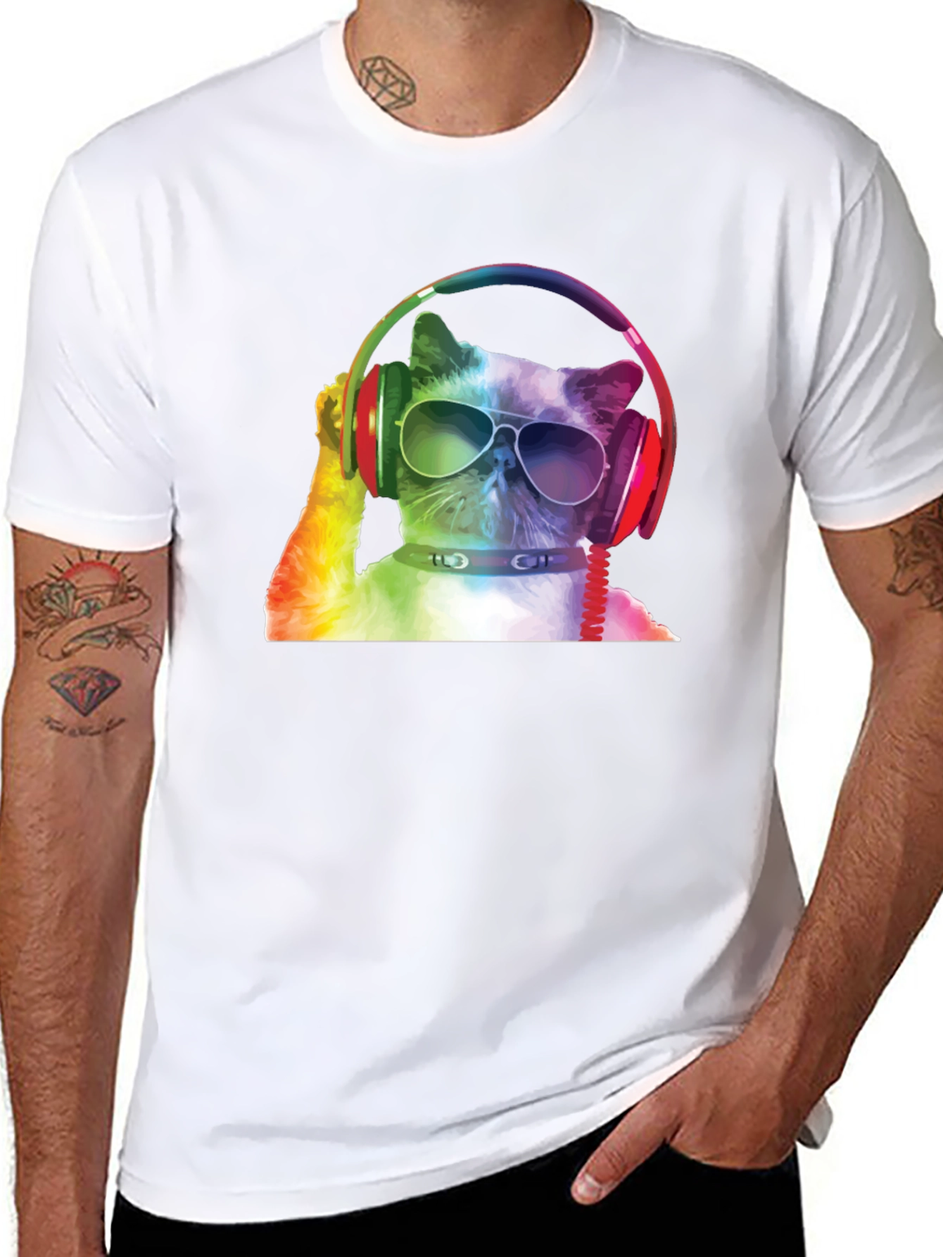 Cool Cat T-Shirt - DJ Cat Wearing Headphones