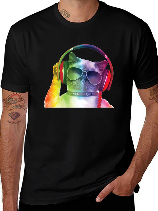 Cool Cat T-Shirt - DJ Cat Wearing Headphones