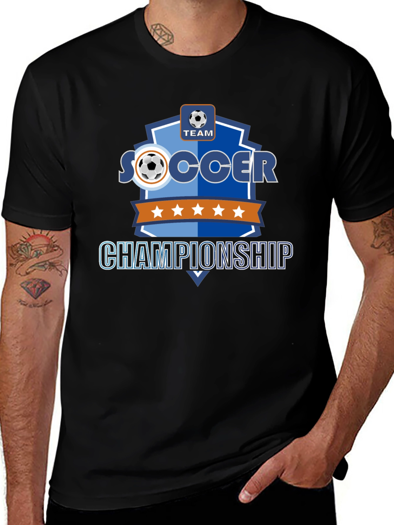 Soccer Championship Black T-Shirt for Team Sports