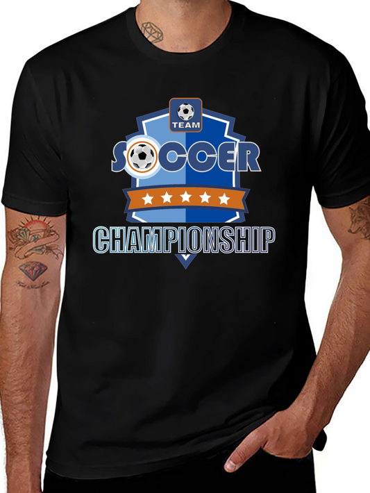 Soccer Championship Black T-Shirt for Team Sports