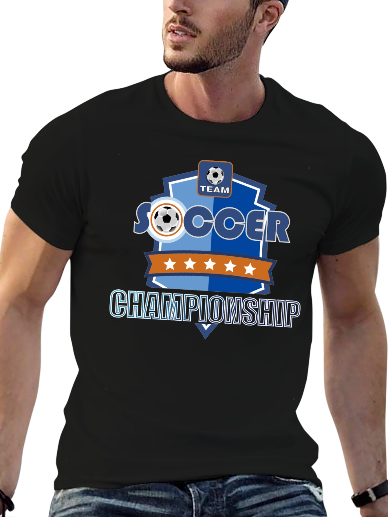Soccer Championship Black T-Shirt for Team Sports