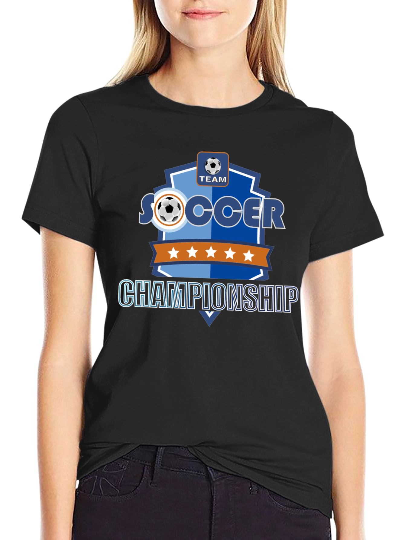 Soccer Championship Black T-Shirt for Team Sports