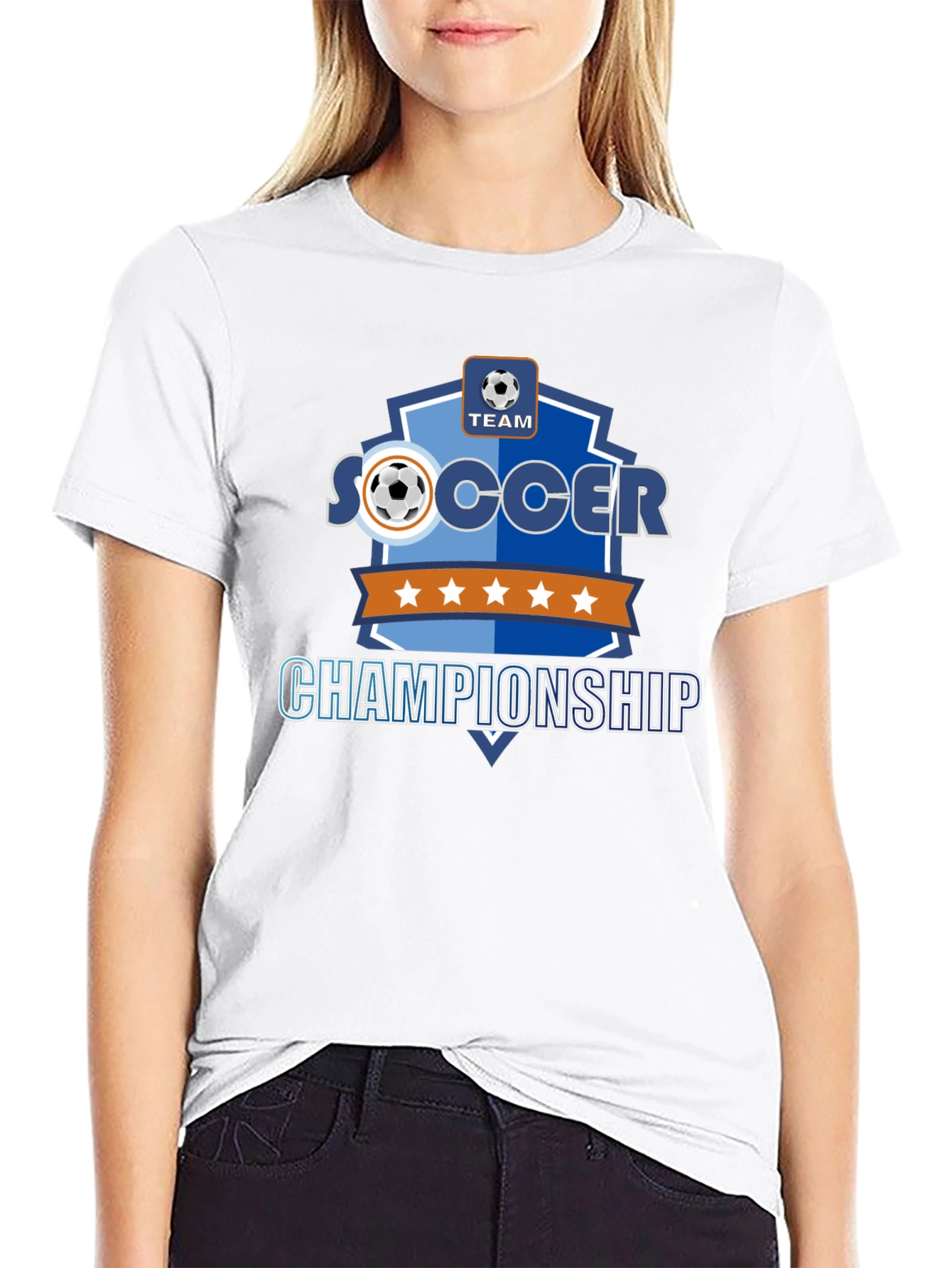 Soccer Championship Black T-Shirt for Team Sports