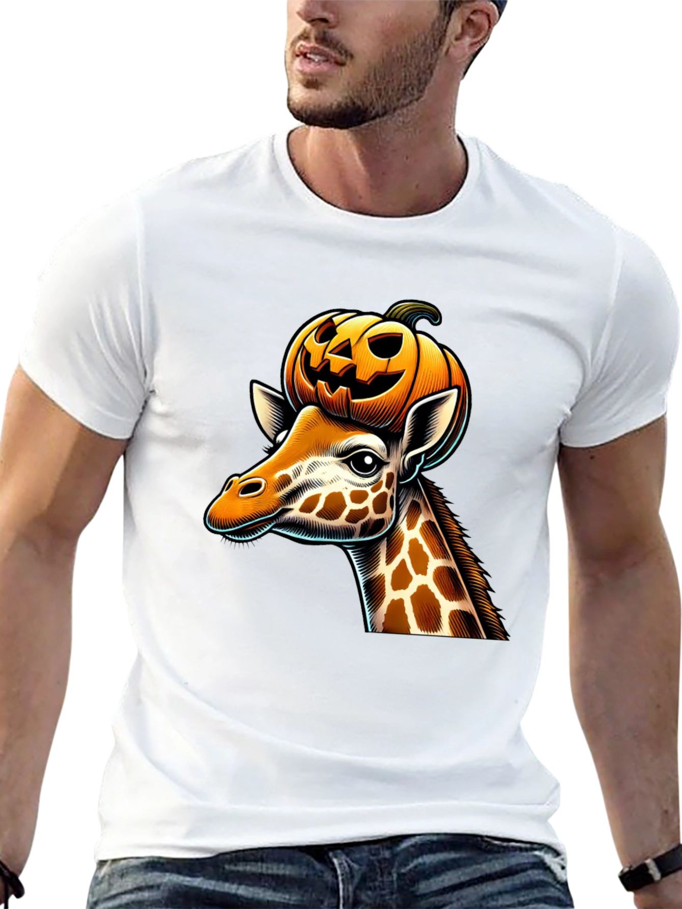 Giraffe with Pumpkin Halloween T-Shirt