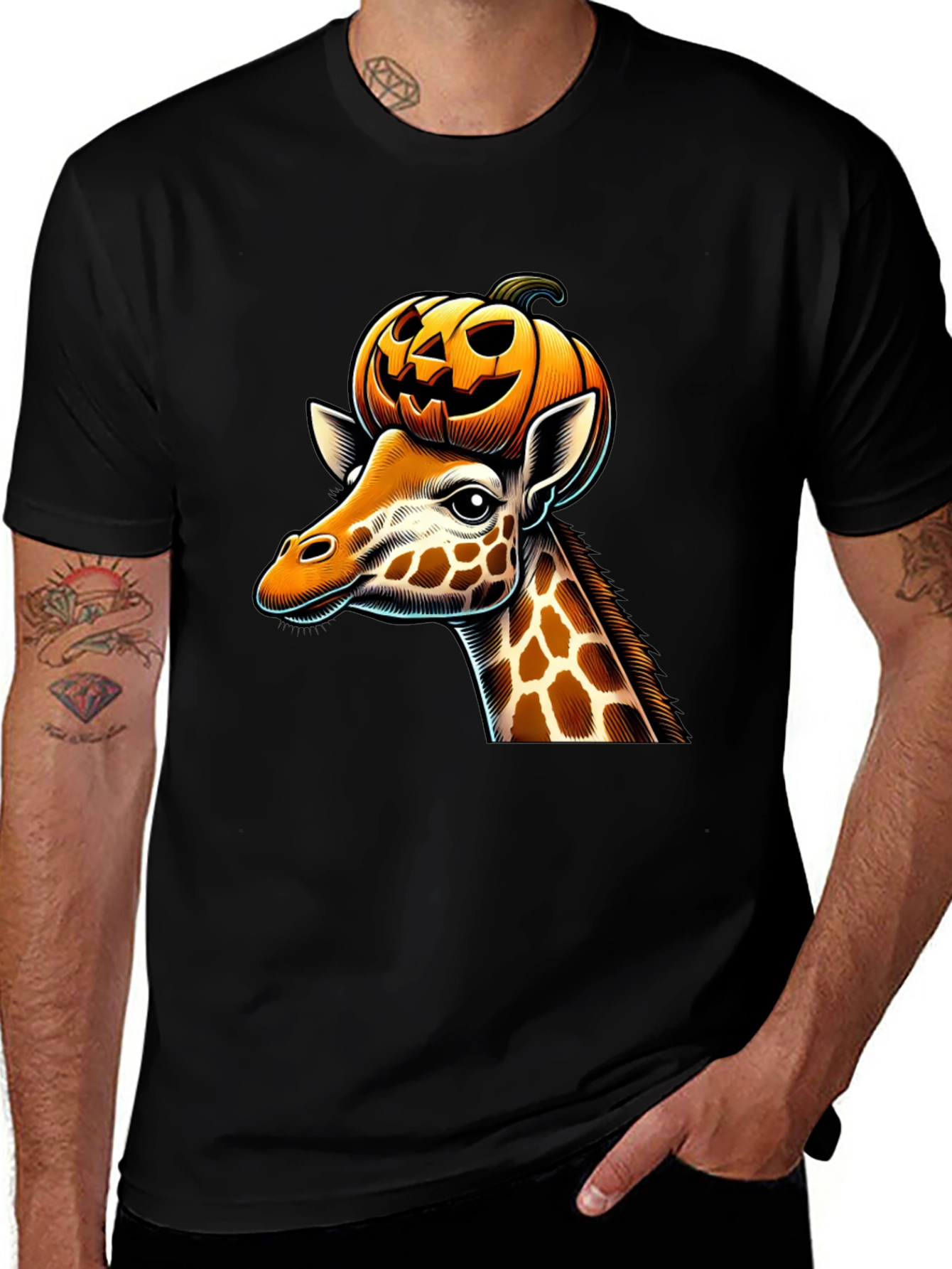 Giraffe with Pumpkin Halloween T-Shirt