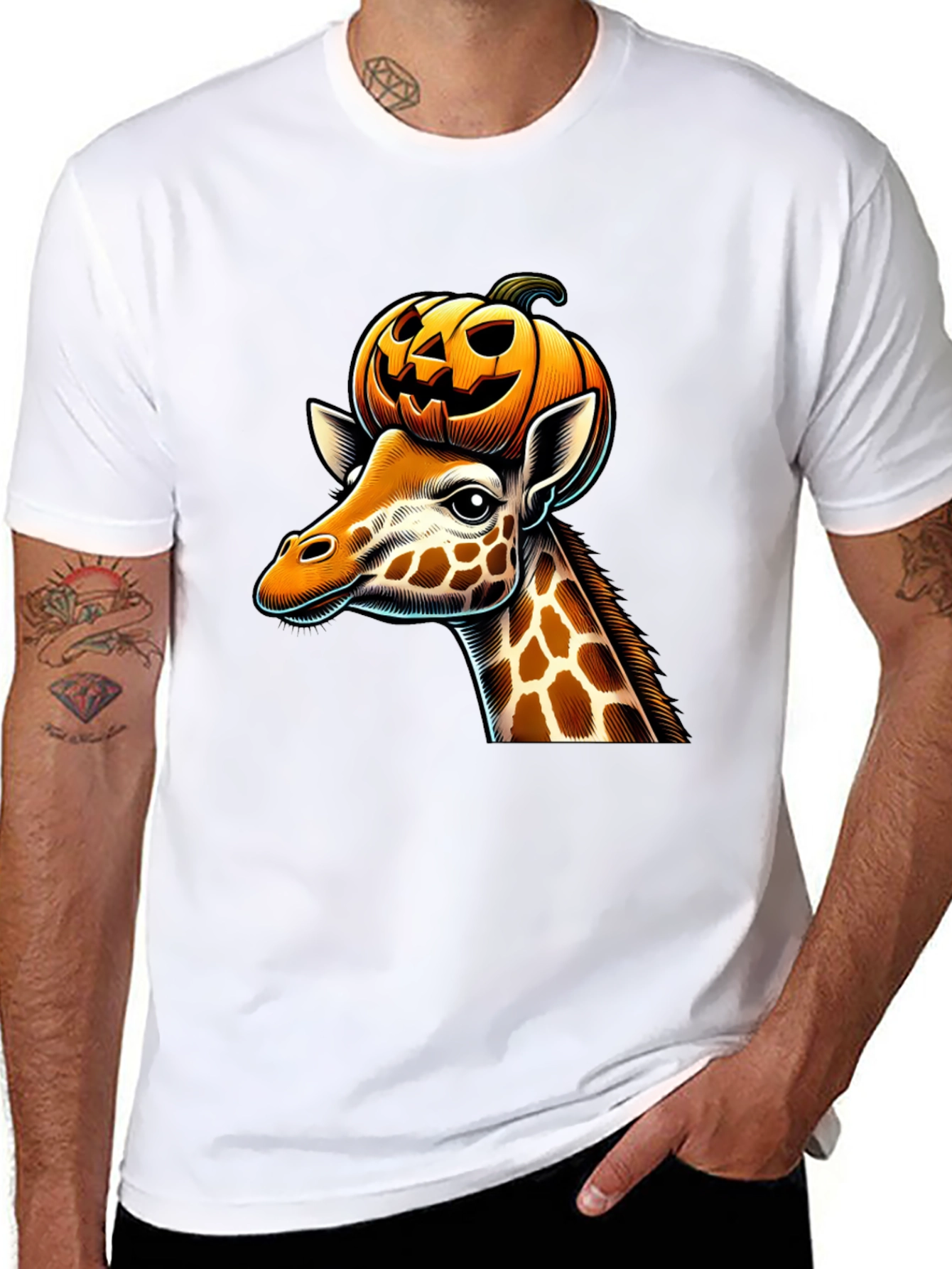 Giraffe with Pumpkin Halloween T-Shirt